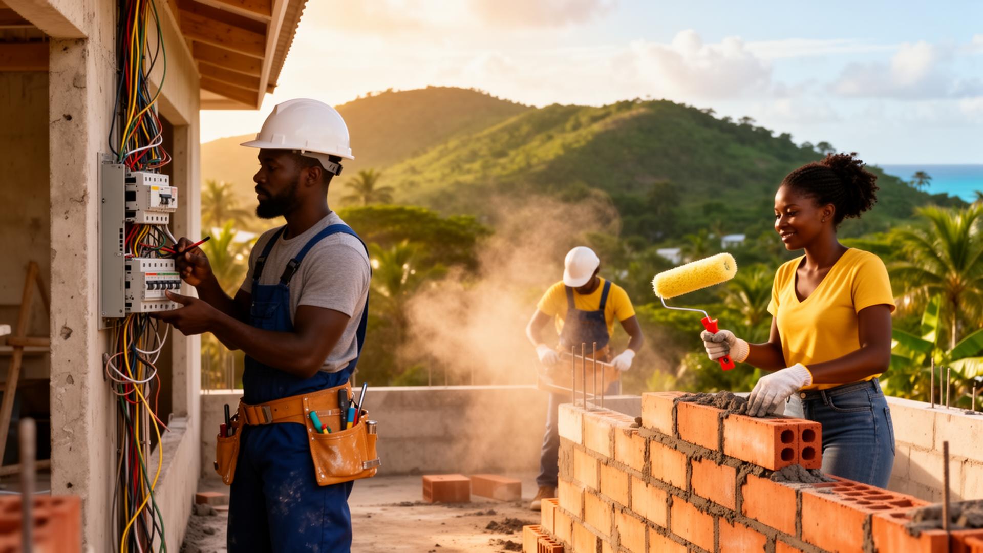 Jamaican construction professionals working together on a site
